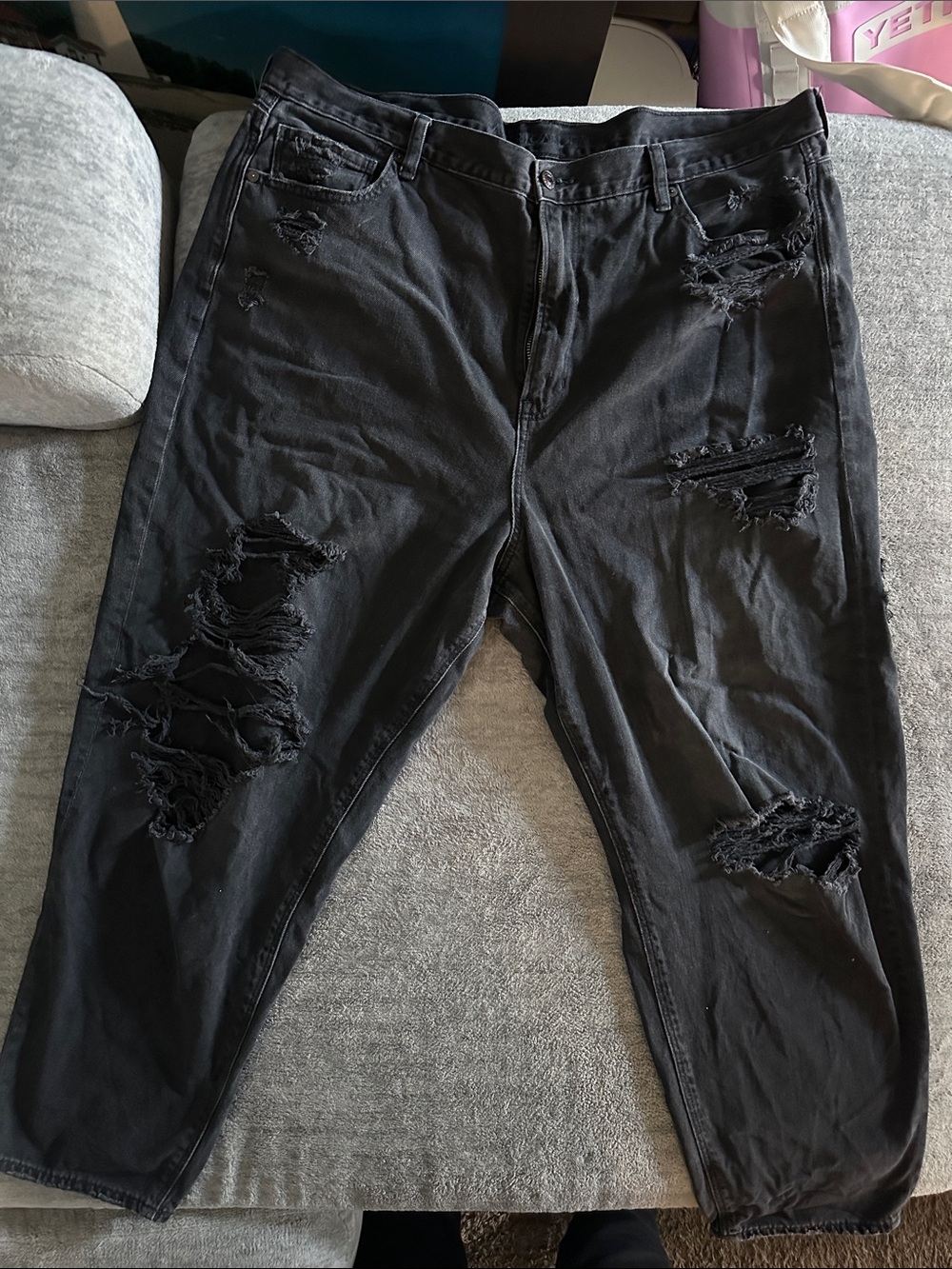 American Eagle Outfitters Black High-Rise Distressed Jeans
